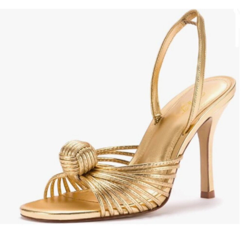 Gold High Heel Knotted Slingback Sandal
